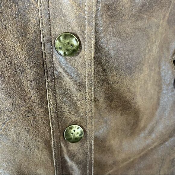 𝅺SAN FRANCISCO Brown Faux Leather Jacket with Hood  and Snap Buttons Size S - Picture 6 of 14